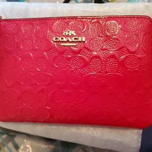 Coach Signature Corner Zip Leather wristlet